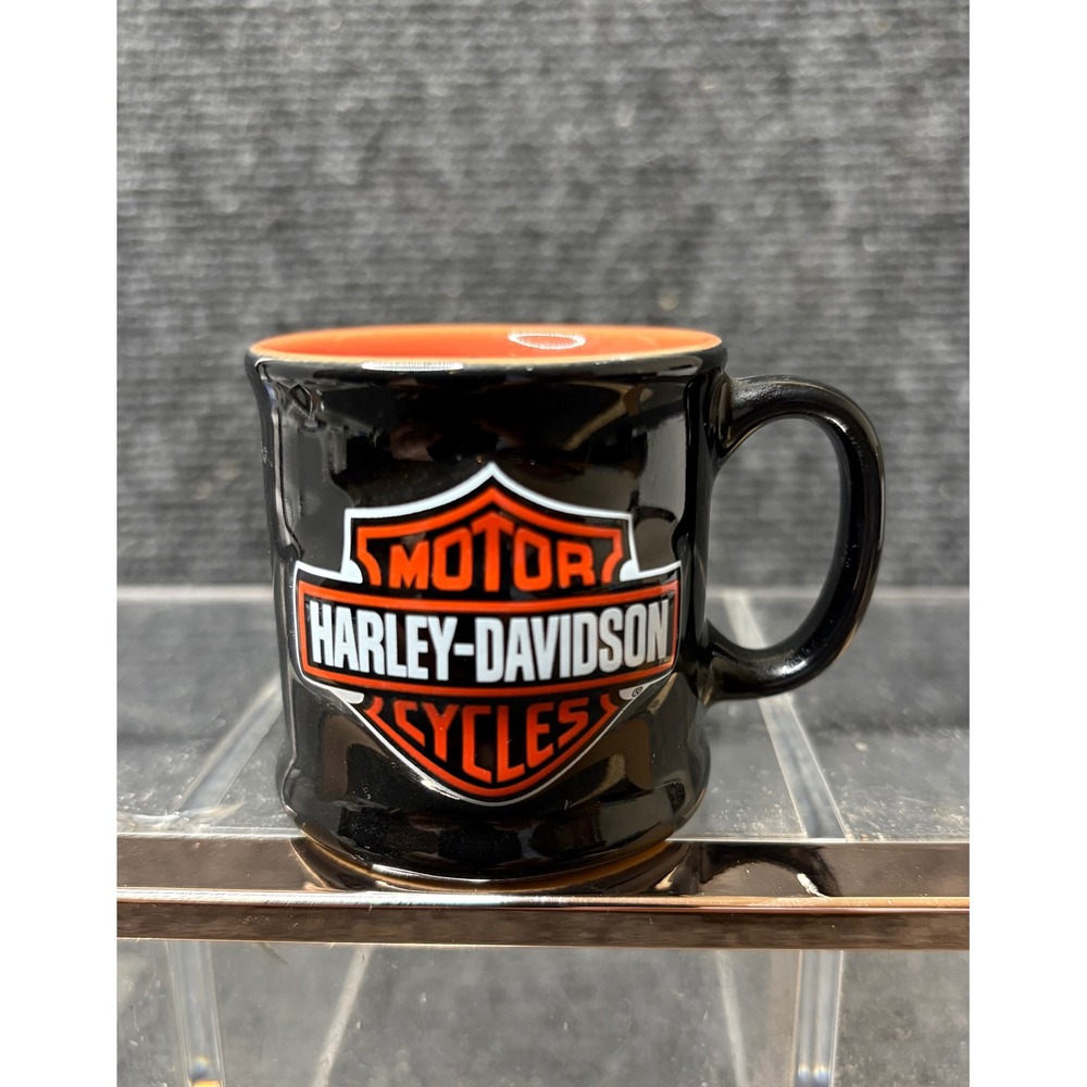 Harley-Davidson Mini Mug Shot Glass Black Orange Logo 2014 Memory Company F-46